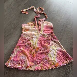 Vintage Y2K subway babydoll fairy grunge Pink Paisley Halter top